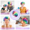thumbnail image 4 of Mikimini Large Shower Cap 2 Pack Rainbow Series, Double Waterproof Hair Cap for Long Hair, Reusable Soft PVC Lining Bath Cap, Washable Shower Caps Design for Long Curly Hair Women and Girls(Rainbow-A), 4 of 6