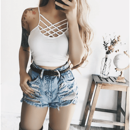 

Womens Comfort Seamless Crisscross Front Strappy Bralette Sports Bra Crop Top