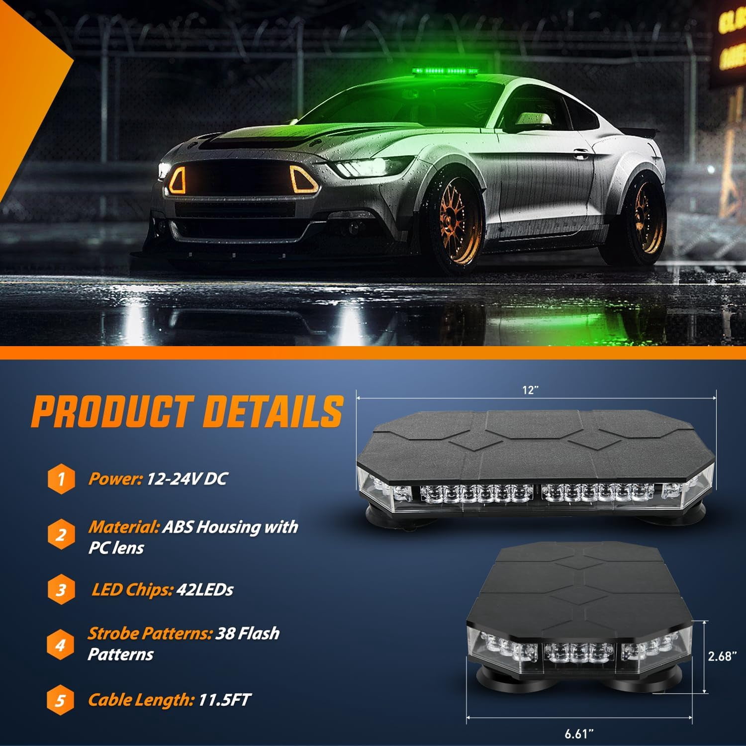 Nilight 42 Led Roof Top Strobe Lights Hazard Emergency Safety Warning Led Flashing Light Bar w/Control Panel Magnetic Mount 12V 24V Car Truck Tractor Snow Plow Construction Vehicles