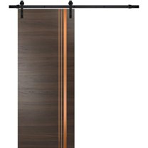 Sturdy Barn Door 18 x 84 inches | Planum 1010 Chocolate Ash with Frosted Glass | 6.6FT Rail Hangers Heavy Hardware Set | Solid Panel Interior Doors