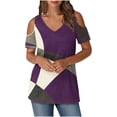 thumbnail image 2 of Soki Womens Tops Color Blocked Printed Short Sleeved V-Neck Off Shoulder Fashionable Summer Clothes, 2 of 6