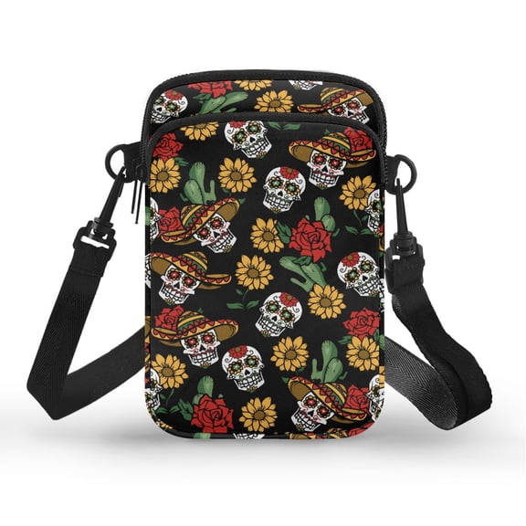 HELLHERO Skull Rose with Adjustable Strap Shoulder Bags 4.33x1.97x7.09 for Adults Polyester