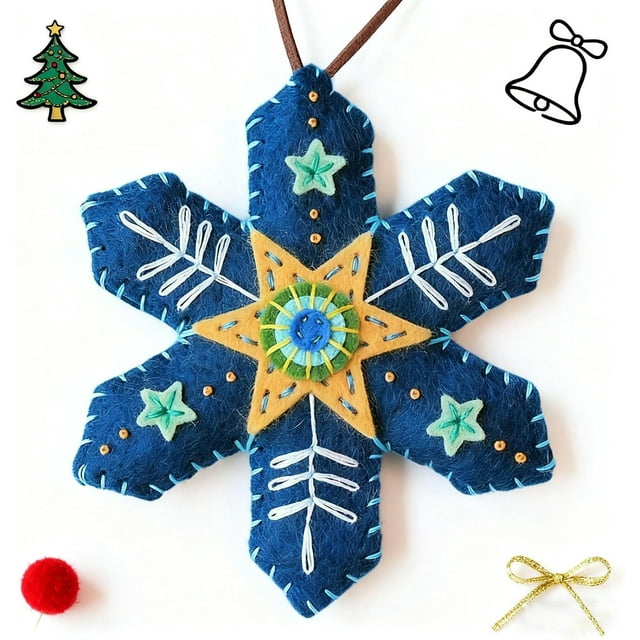 Christmas Snowflake Felt Ornament Kit, DIY Felt Tree Handmade Crafts Kit with Pre-Cut Felts & Threads for Holiday Crafts, Christmas Tree Decoration (5 PCS ),1 PCS w