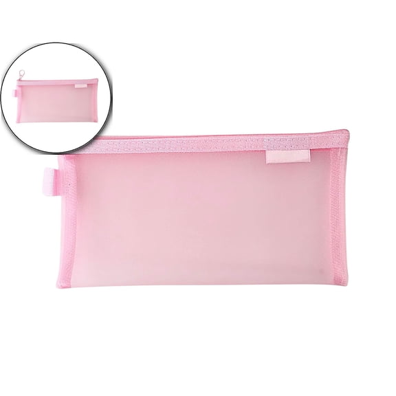 Dvruxg Mesh Cosmetic Bags, Nylon A6 Size Cosmetic Case Travel Toiletry Cosmetic Makeup Zipper Mesh Pouch Organizer for Office(Pink)