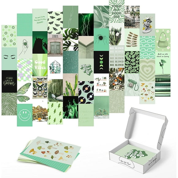 AIR-Green Wall Collage Kit Poster Green Pictures For Wall Collage Kit For Teens VSCO Wall Collage Wall Kit Aesthetic Wall Collage Kit Green Room Poster Dark Green Art (Set of 50)