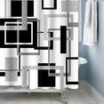 thumbnail image 3 of Modern Geometric Shower Curtain Sets White Grey Shower Curtain for Bathroom Geometry Squares Abstract Sliver Minimalism Shower Curtain for Hostel Hotel Bathroom Decor with Hooks 36x72 Inches, 3 of 6