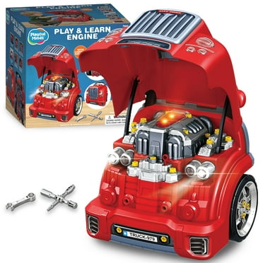 Playful Minds: Play & Learn Engine - Red - Lights & Sounds Mechanic Toy Truck Repair Kit, Horn, DIY Vehicle Removable Parts, Building Set, Kids 3 