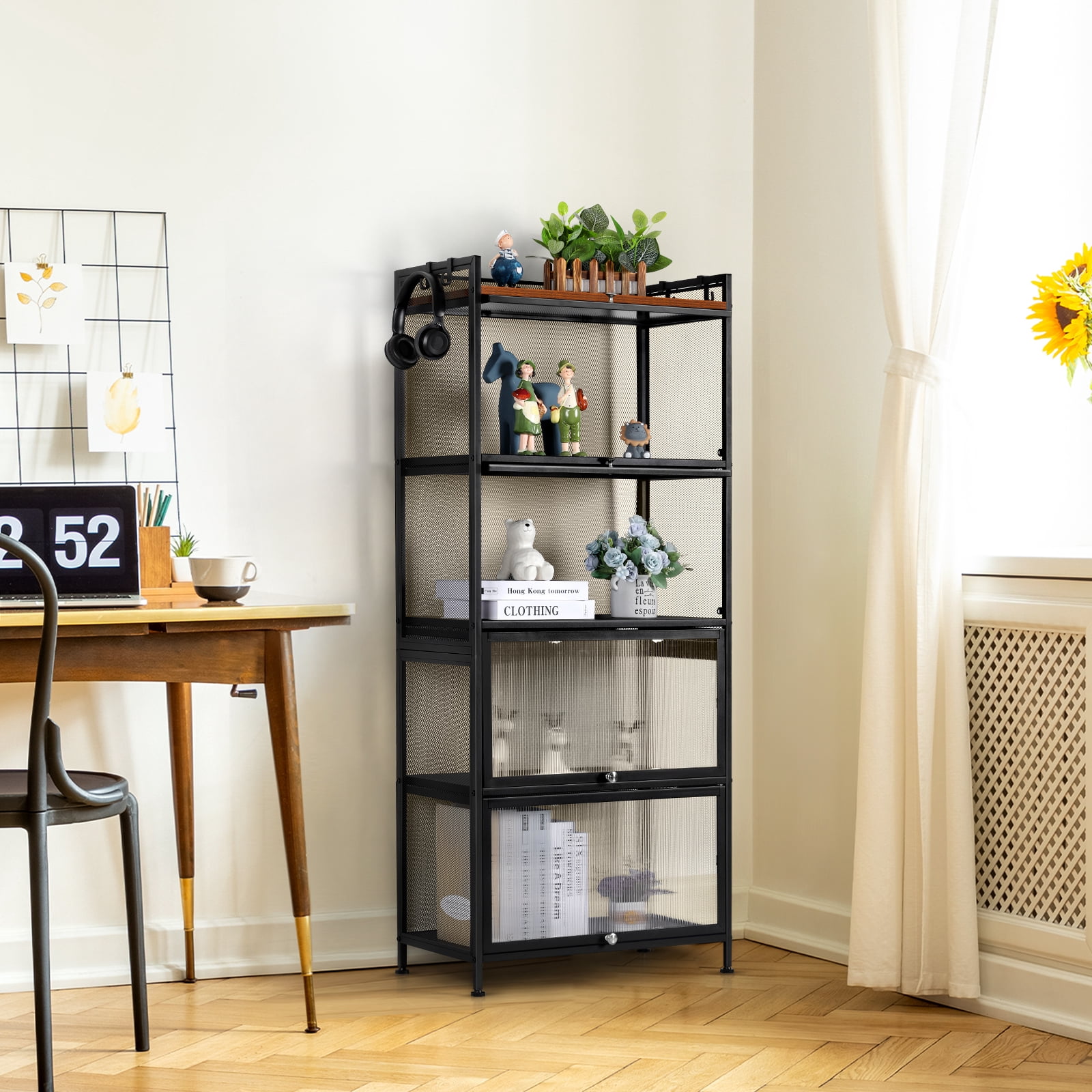 5-Tier Metal Black 23.62" Microwave Rack Storage Cabinet
