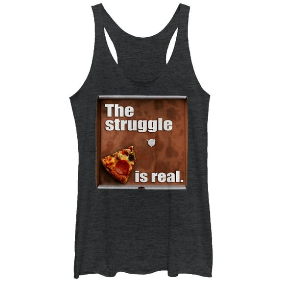 Women's Lost Gods Pizza Struggle is Real Racerback Tank Top Black Heather Small