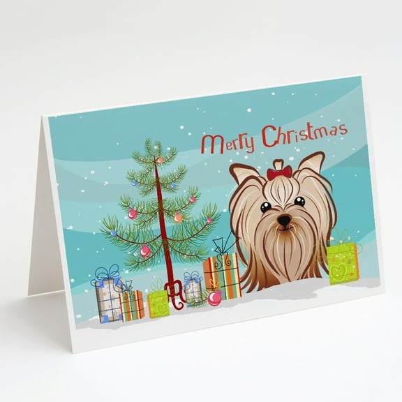 Christmas Tree and Yorkie Yorkishire Terrier Greeting Cards and Envelopes Pack of 8
