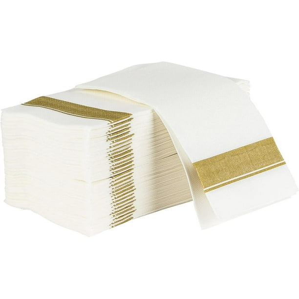EcoQuality Cloth Feel Dinner Napkins with Gold Design Disposable