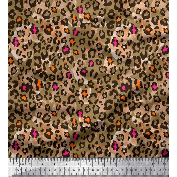 Soimoi Brown Viscose Chiffon Fabric Leopard Animal Skin Printed Craft Fabric by the Yard 42 Inch Wide