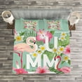 thumbnail image 3 of Ambesonne Floral Quilted Bedspread Set 3 Pcs, Tropical Retro Flowers, King Size, Mint Green Pink, 3 of 3