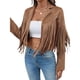 thumbnail image 3 of Chaquetas de Mujer de Piel Sintética de Ante con Flecos y Forro. Abrigos Cortos con Flecos. Imprescindibles de de Otoño. Marrón M, 3 of 10