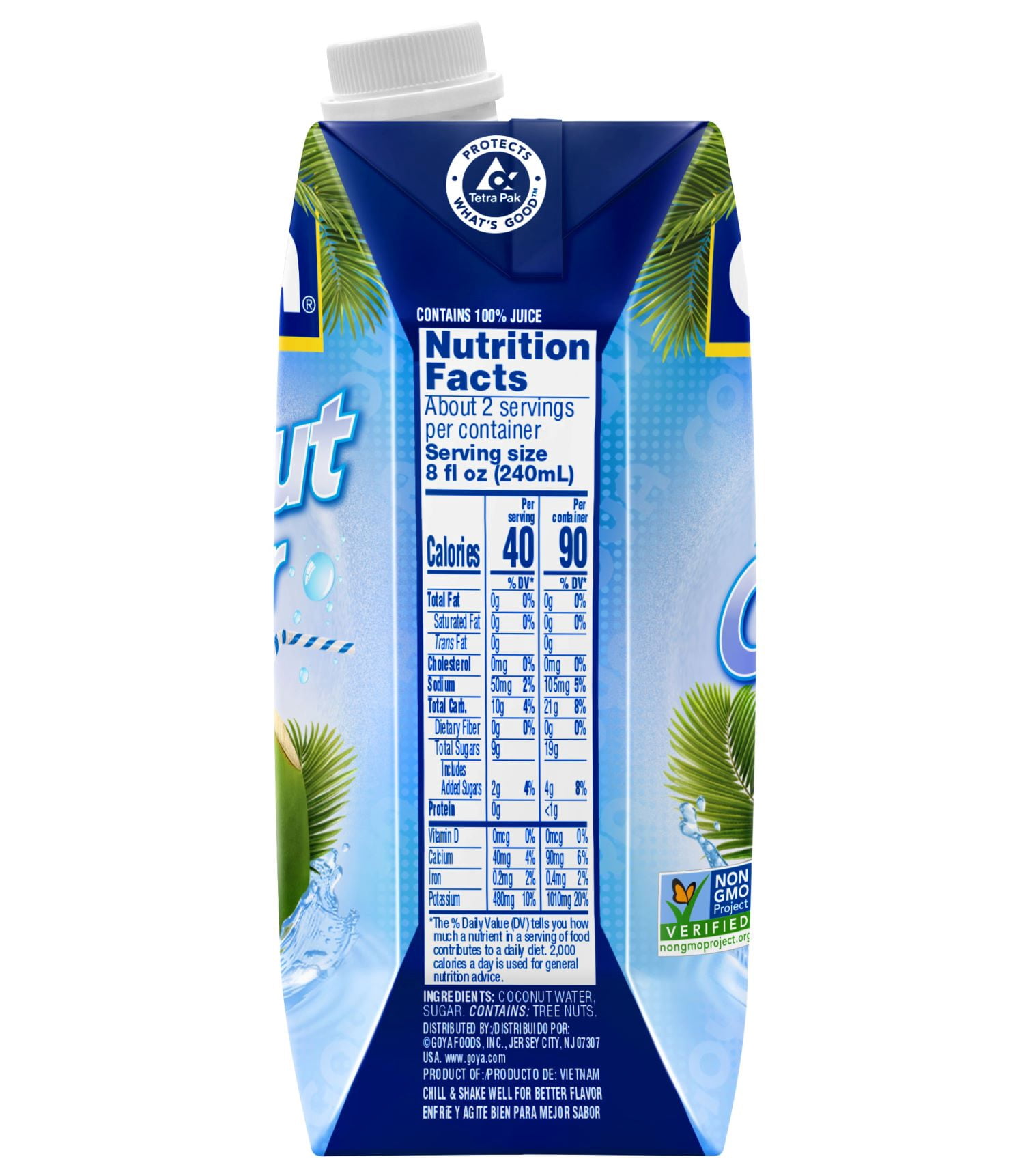 GOYA Pure Coconut Water, 16.90 fl oz Carton, Tropical Beverage