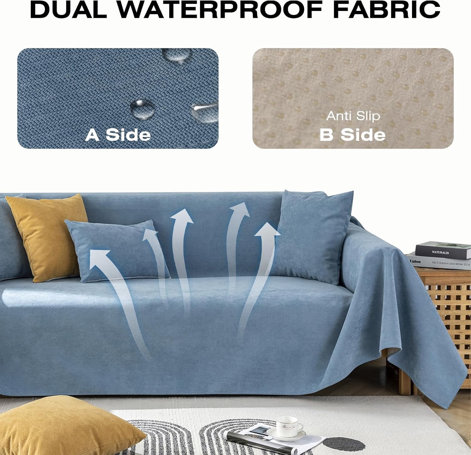 Yumcute Waterproof Sofa Covers for Dogs 100% Water Resistant Slipcover Furniture Protector for 3 Cushion Couch Thick Sectional Couch Covers Living Room Non-Slip
