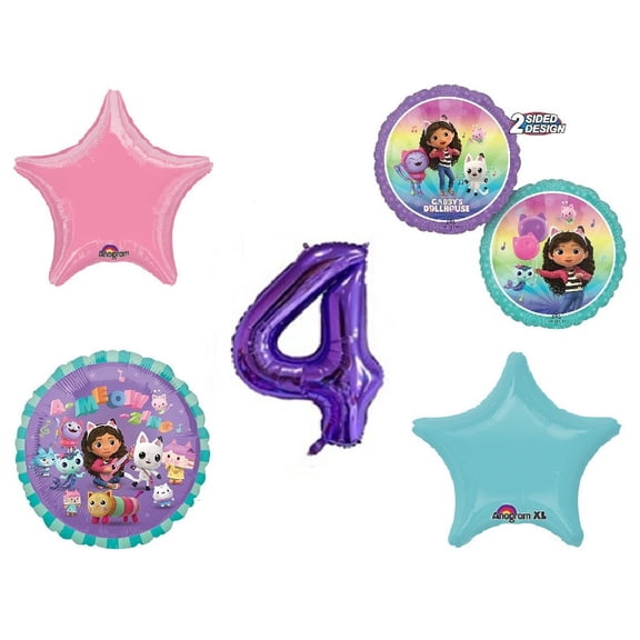 Gabby's Dollhouse 4th #4 Happy Birthday Bouquet (5 piece)  Party Supplies Decorations Set