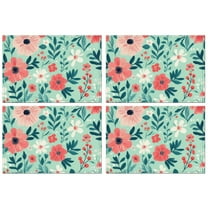 Pioneer Flower Floral Print Pattern Summer Placemats Table Placemats Set Of 4-Linen Kitchen Washable Placemats Table Mats 12x18 Inch Non-Slip Heat Resistant