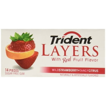 Case of 12, Trident Layers Sugar Free Wild Strawberry/Tangy Citrus Gum, 14 Pieces Per Pack