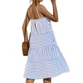 thumbnail image 7 of QAFOPEH Women Stripe Print Sleeveless Open Back Ruffled Tiered Sling Mini Dress, 7 of 7