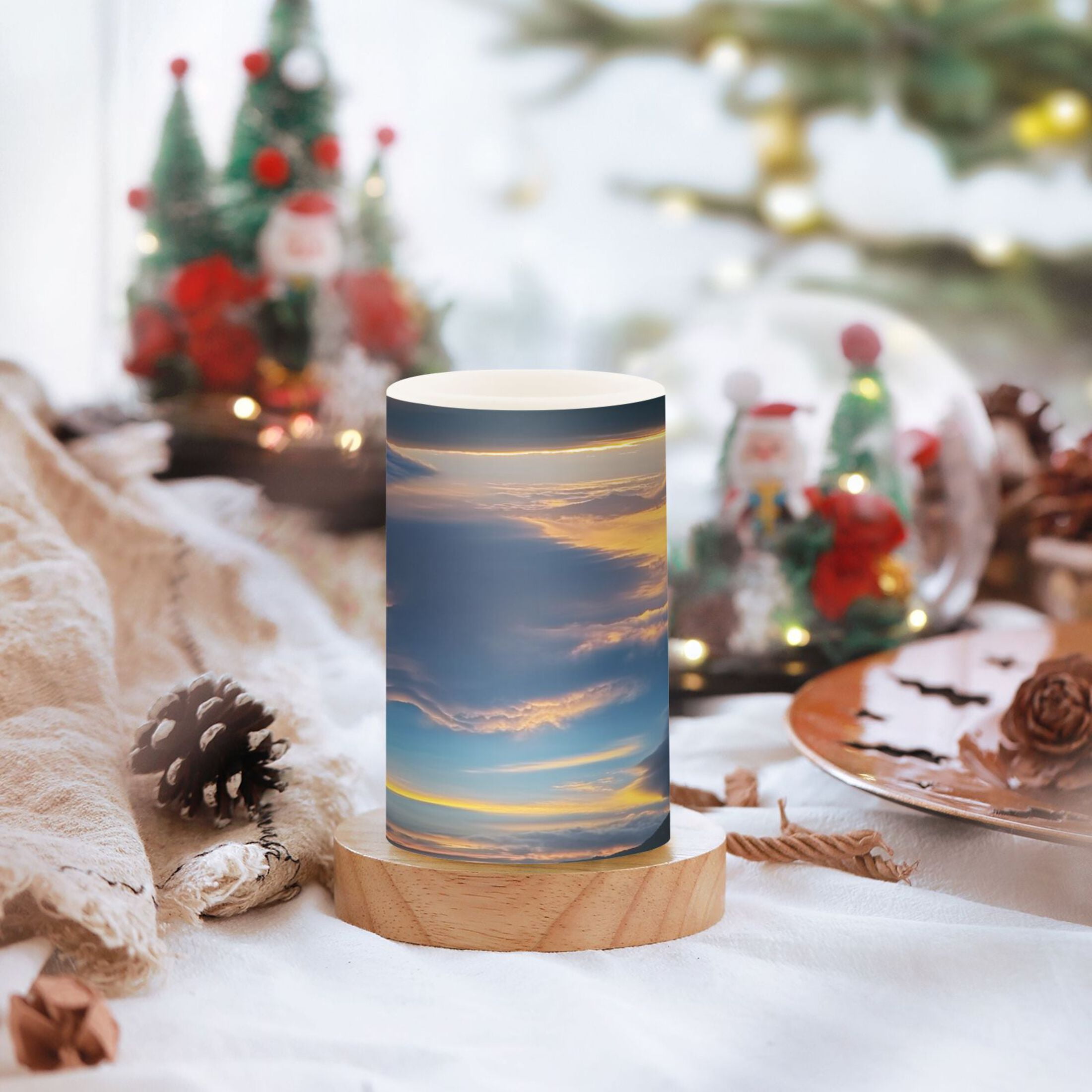 Flameless Candles Lights, Pack of two LED Lights, Dimmable LED Pillar Candles Battery Operated, Flames Remote Control Beautiful Sunrise Cloud