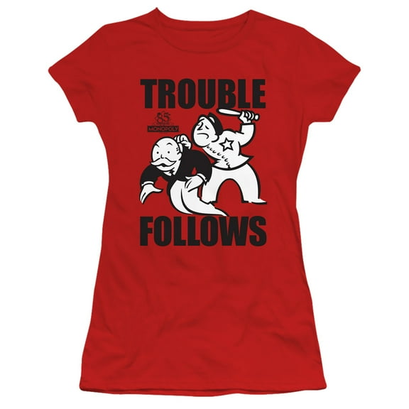 Monopoly Trouble Follows S/S Junior Women's T-Shirt Sheer Red