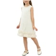 thumbnail image 2 of ITSAME Girls Dress, Ruffled Hem Round Neck Sleeveless Summer Casual Fashion A-Line Dress Beige 5-6T, 2 of 9