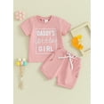 thumbnail image 3 of Musuos Baby Girl Summer Outfit 6 12 18 24M 3T Letter Print Short Sleeve Crew Neck T-Shirts Tops Elastic Waist Shorts Set, 3 of 10