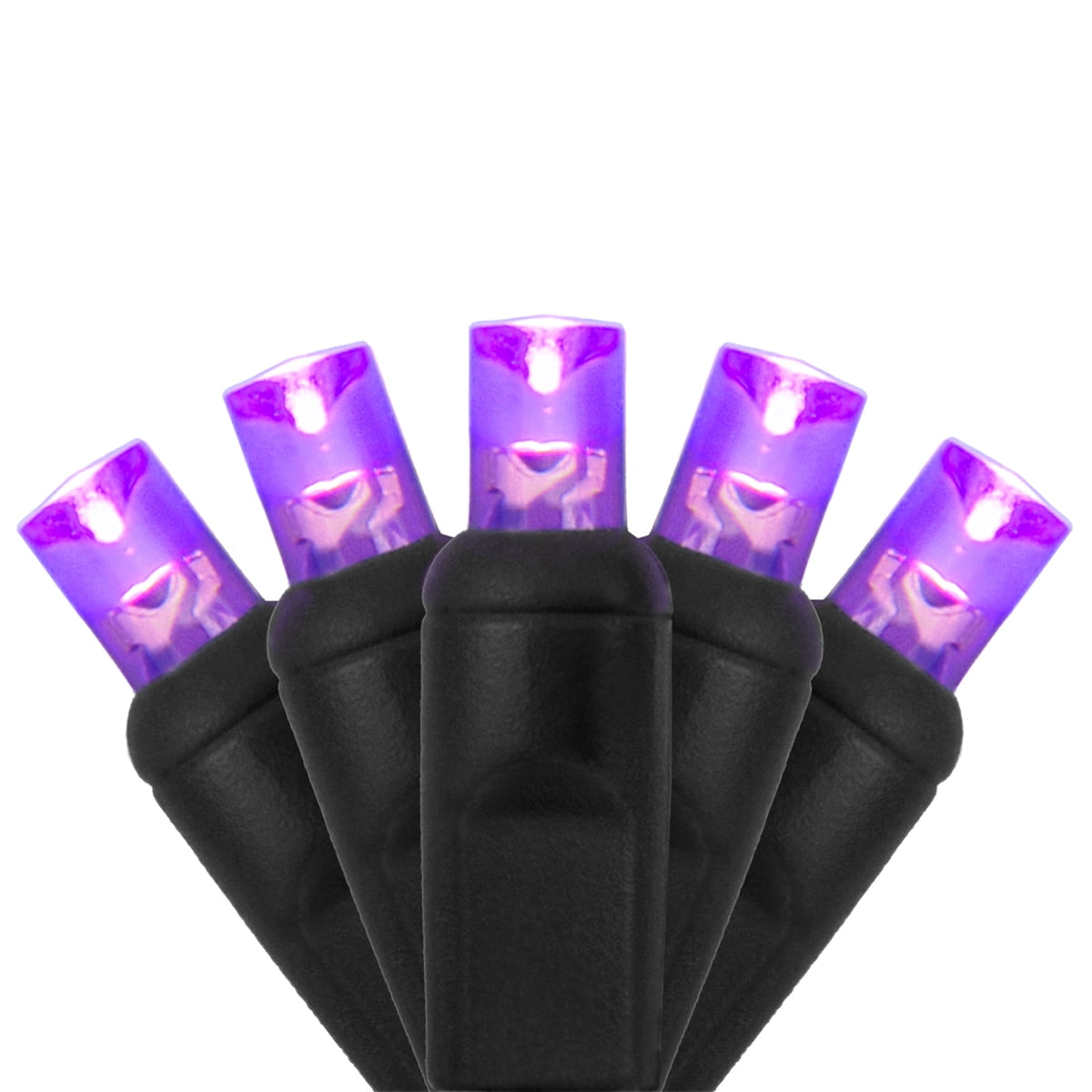 Set of 70 Purple LED Mini Halloween Lights 4" Spacing, 24', Black Wire Home Party Decoration Indoor Outdoor String Lights Set
