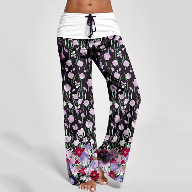 WILLBEST Pantalones de Yoga Casuales, Sueltos, de Cintura Alta y Pierna Ancha Con Estampado Para Mujer, Pantalones Deportivos Elásticos y Cómodos Para Hacer Ejercicio Y Extra Grande