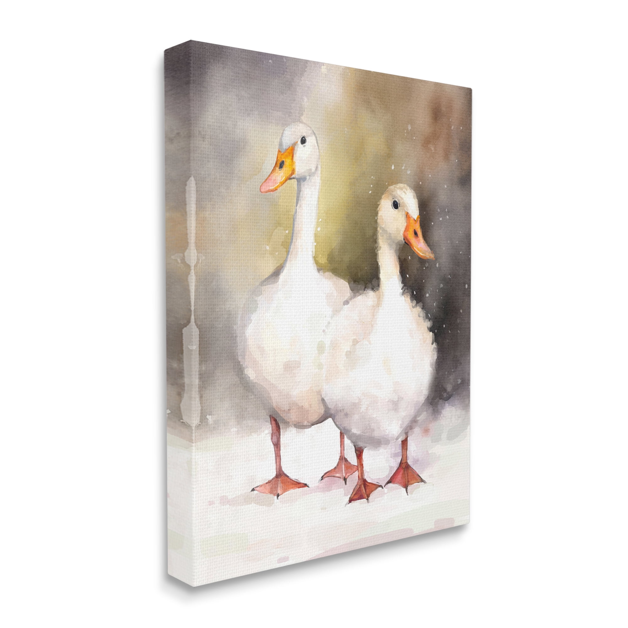 Stupell Industries Two White Ducks in Snow Animals & Insects Painting Gallery Wrapped Canvas Art Print Wall Art, 36 x 48