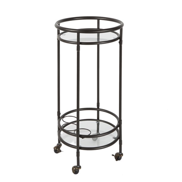Adornments Black Metal Rolling Barcart With Glass Shelf Com Adornments Black Metal Rolling Barcart, Black Metal Round Bar Cart