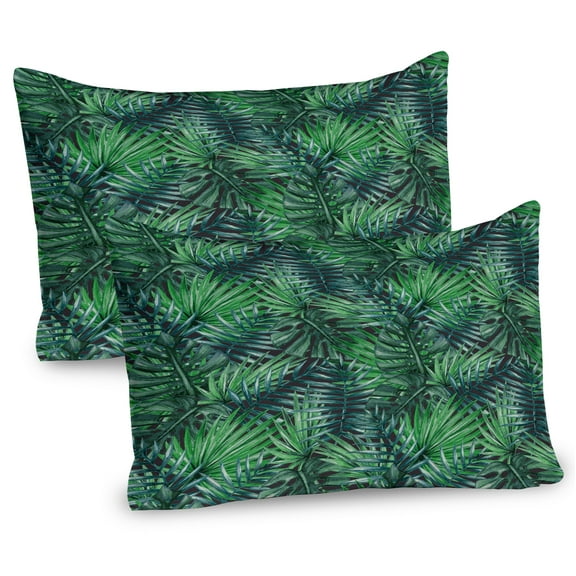 Ambesonne Leaf Pillow Sham 2 Pack, Watercolored Forest Leaves, 30"x20", Forest Green Dark Green