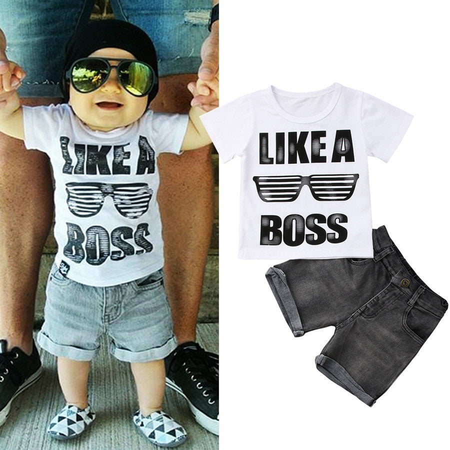 Casual Toddler Kids Boys Girls Tops T-Shirt Denim Pants Outfits Set Clothes 1-6Y 