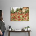thumbnail image 2 of Cuadro decorativo lienzo panorámico acuarela campo de amapolas rojas casa rural cipreses altos paisaje provenzal suave rústico floral, decoración sala dormitorio cocina estilo boho francés mexicano, 2 of 6