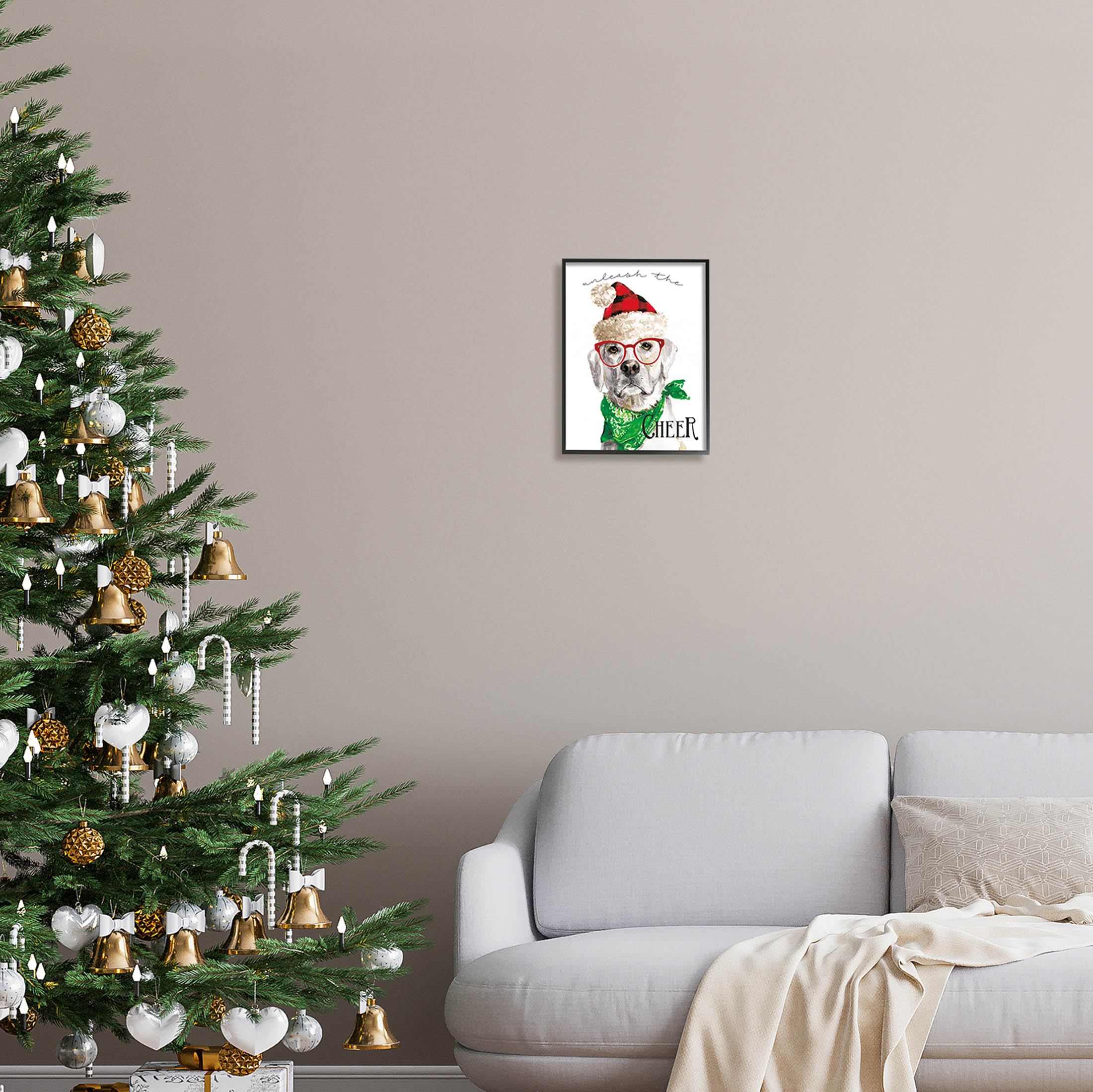 Stupell Industries Unleash The Cheer Holiday Dog Graphic Art Black Framed Art Print Wall Art, Design by Livi Finn