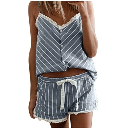 

Yclkvgw Sleep Dress for Women Women Print Pajamas Sleeveless Lace Cami Shorts Lingerie Sleepwear Set Polyester Lace Thong Plus Size Panties