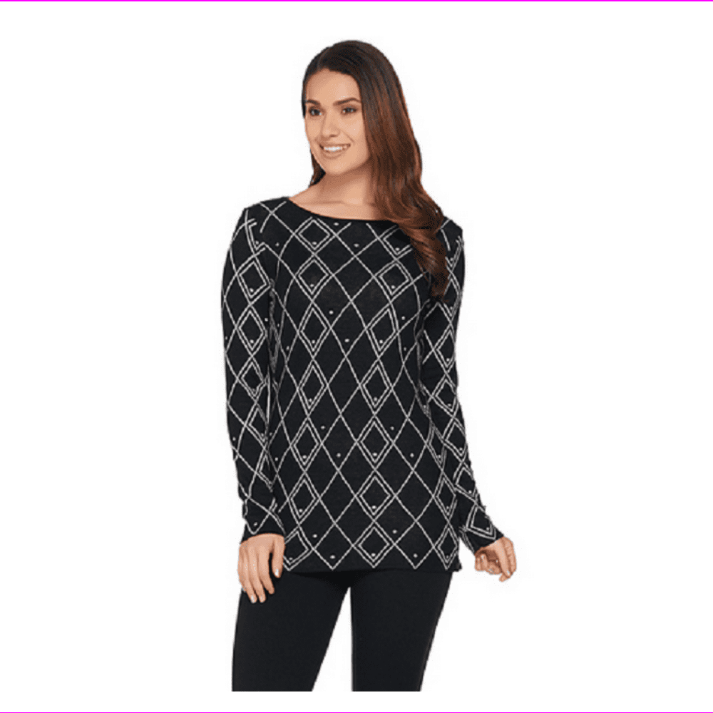 Attitudes by Renee - Attitudes by Renee Reversible Jacquard Knit Sweater, Black, Size M, $54 