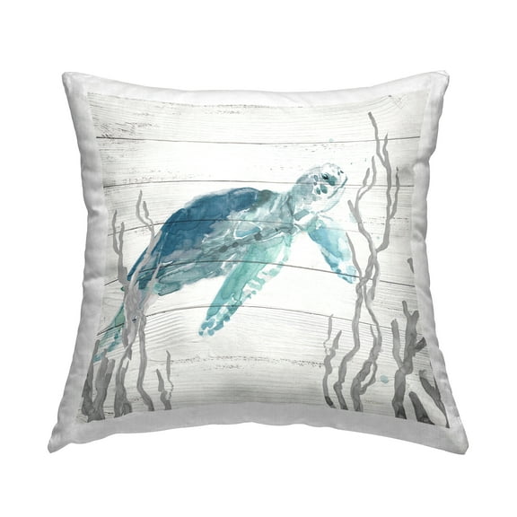 Stupell Industries Aqua Blue Turtle Decorative Printed Throw Pillow Design by Carol Robinson.