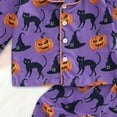 thumbnail image 6 of enyan Toddler Baby Girls Halloween Pajamas Satin Silk Pajamas Feather Trim Pumpkin Shirts Pajama Toddler Bottom Down Pjs Nightgown Outfit (Purple,3-4 Years), 6 of 7