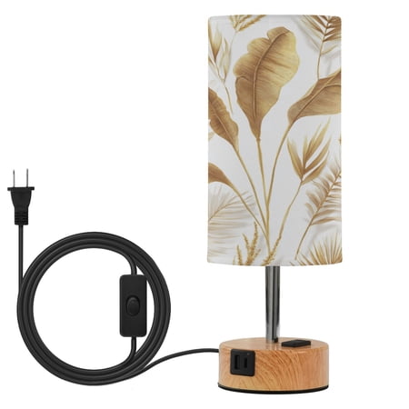 Touch Control Table Lamp with Wood Grain Metal Base 3 Color Temperature Adjustable LED Eye Caring Desk Lamp for Bedroom Study Watercolor White Golden Grass