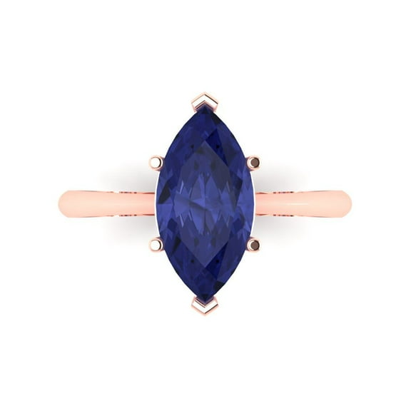 Solitaire Engagement Ring for Women - 2.5ct Simulated Tanzanite in 18K Rose Gold Promise Ring