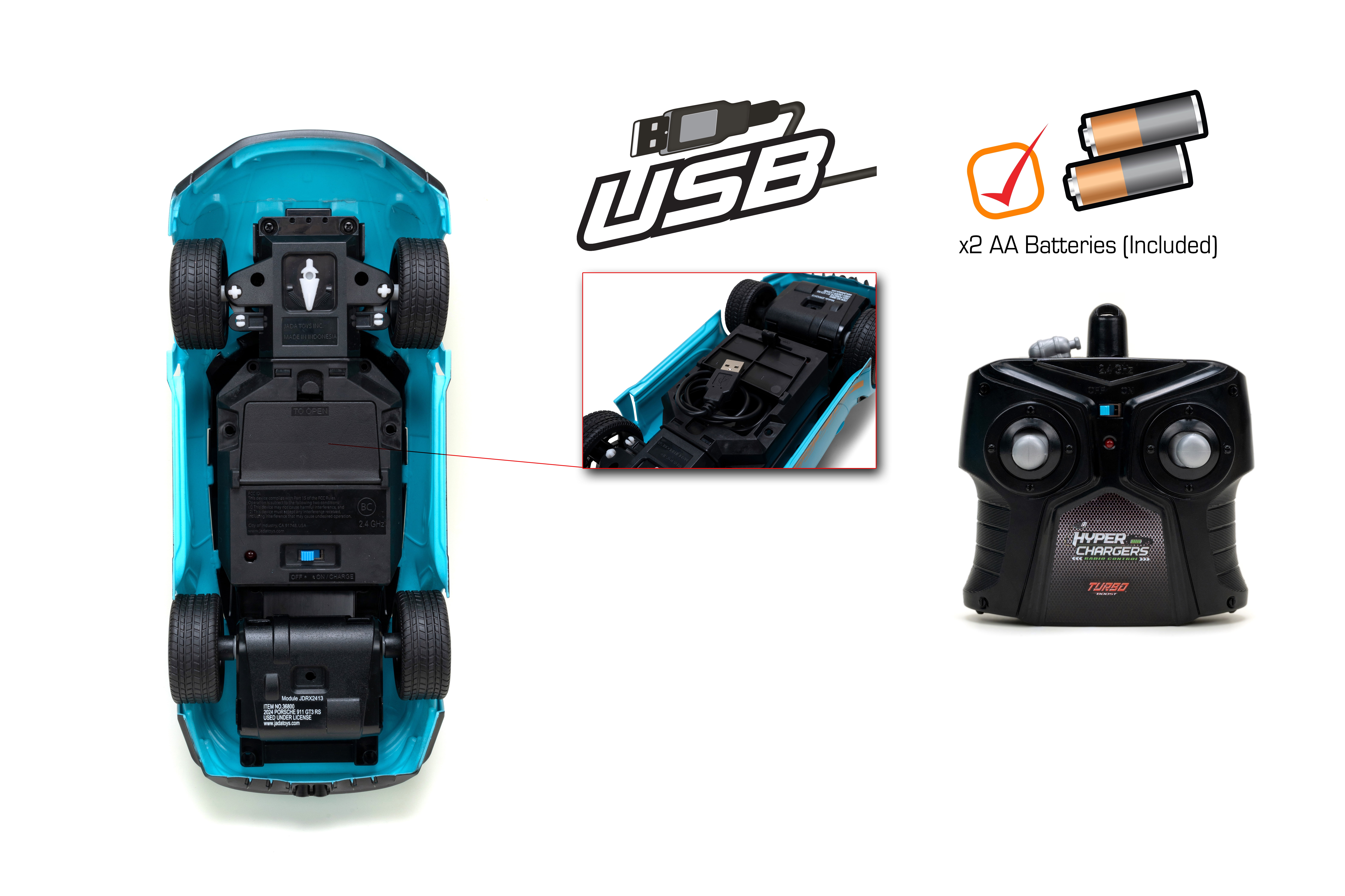 Porsche 911 (992) GT3 RS – 1:16 Scale Remote Control Car by Jada Toys – USB Rechargeable RC with Turbo Function, 2.4GHz – Toy for Kids & Collectors – Blue