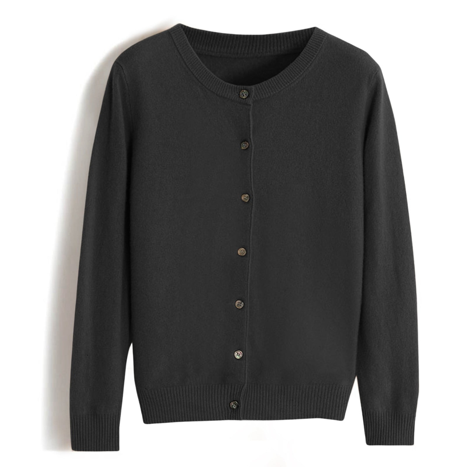 Women's Classic Crew Neck Button Collar Cardigan Sweater