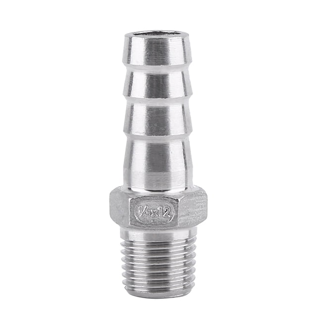 Stainless Steel Male Thread Pipe Fitting Barb Hose Tail Connector (1/4x12mm)