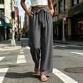 thumbnail image 2 of ZHYou No Boundarie Flowy Pants for Women Tied Elastic Waisted Breathable Lightweight Casual Wide Leg Trousers,Dark Gray,Size S, 2 of 8