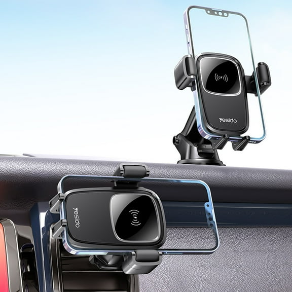 HOZVOMI Wireless Car Charger Mount for Center Console & Car Vent - 15W Fast Charging Phone Holder for Smartphones with Stable Suction Base