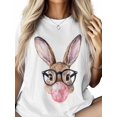 thumbnail image 3 of Women's T-Shirt Cute Rabbit Wearing Glasses Bubble Gum Short Sleeve Casual Tee Classic Crew Neck T Shirt for Women White, S, 3 of 7