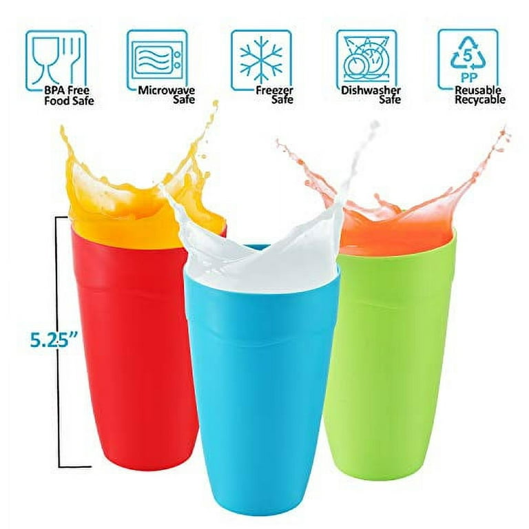 Set of 12 - Kids Cups - 15 Oz Kid Cups - Kids Reusable Plastic Cups -  Microwave