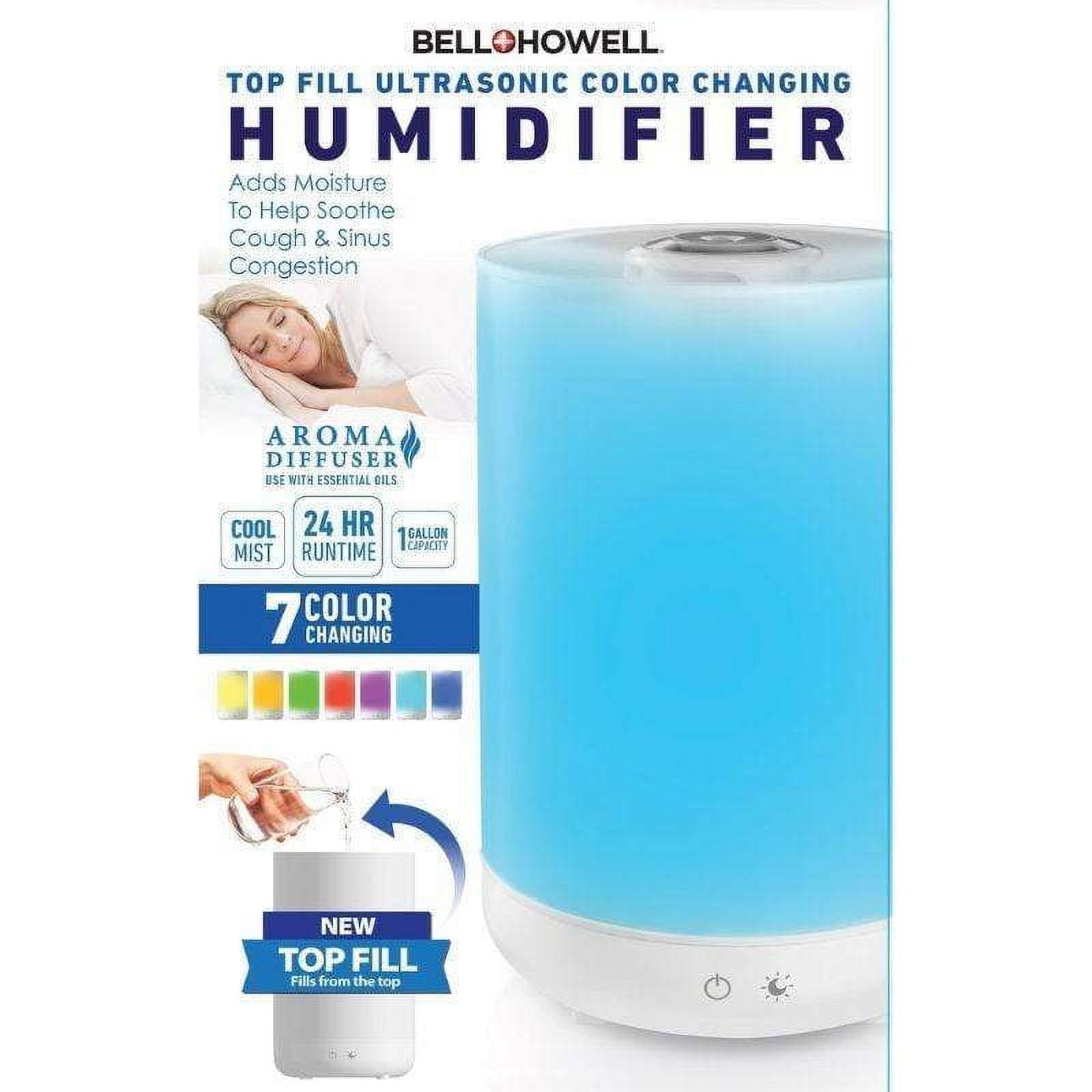 Top Fill Humidifier Ultrasonic Aroma Diffusing Color Changing Humidifier Bell + Howell, 7 Color Night Light-As Seen on TV